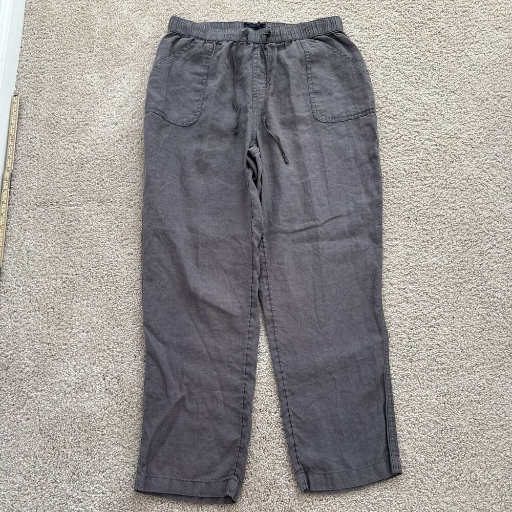 Rachel Roy 100% Linen Straight Leg Pants Gray Pull On Stretch Summer Sz Large